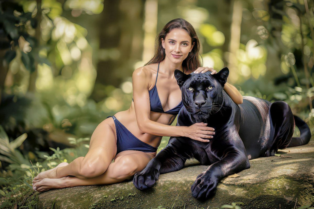 Premium Textil-Leinwand Eine Frau, die selbst Raubtiere zum Schweigen bringt.
