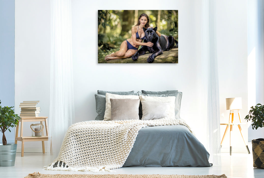 Premium Textil-Leinwand Eine Frau, die selbst Raubtiere zum Schweigen bringt.