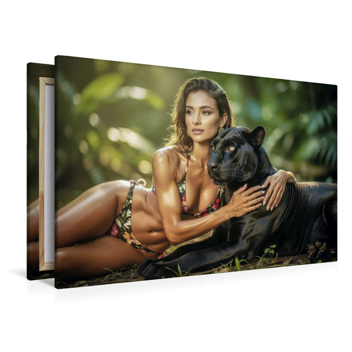 Premium Textil-Leinwand Ein Motiv aus dem Kalender Erotische Frauen mit gefährlichen Tieren