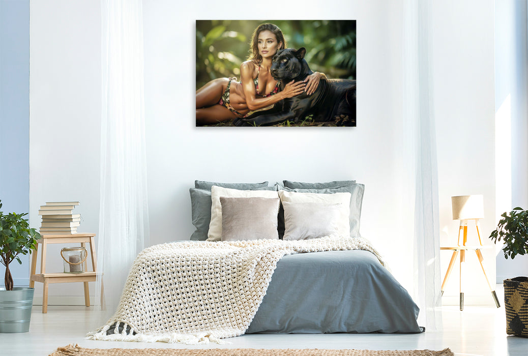 Premium Textil-Leinwand Ein Motiv aus dem Kalender Erotische Frauen mit gefährlichen Tieren