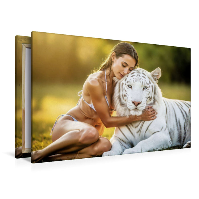 Premium Textil-Leinwand Ein Motiv aus dem Kalender Erotische Frauen mit gefährlichen Tieren