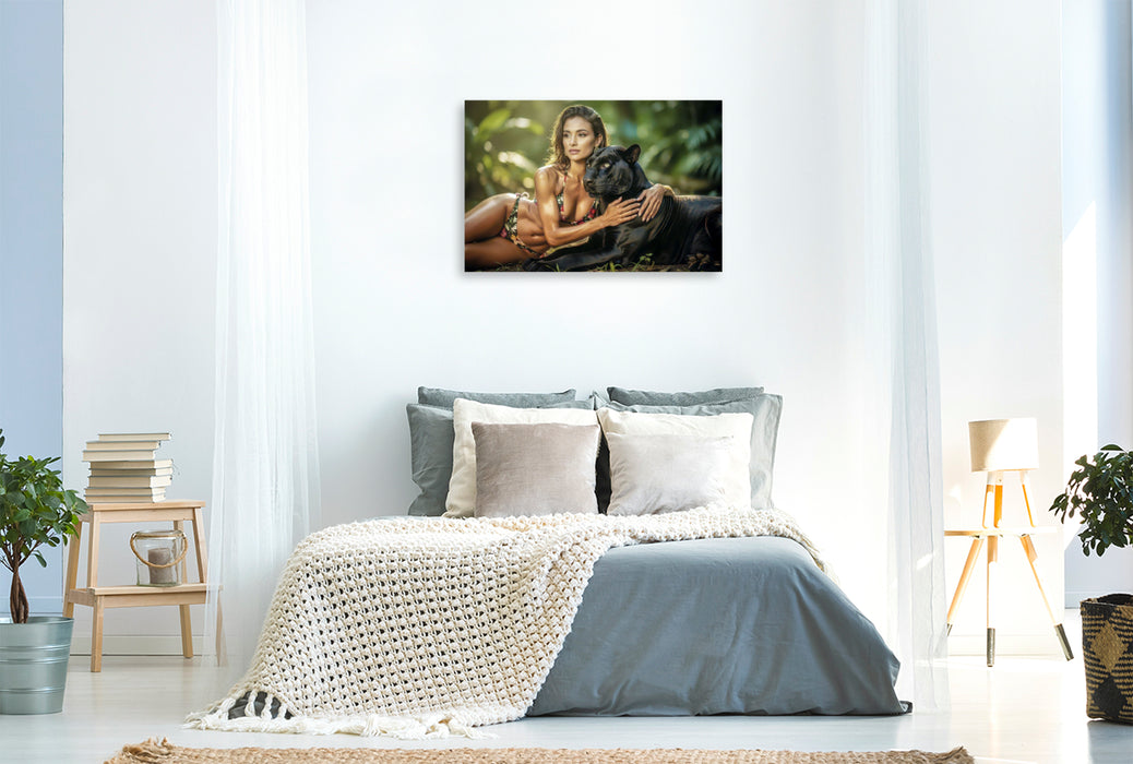 Premium Textil-Leinwand Ein Motiv aus dem Kalender Erotische Frauen mit gefährlichen Tieren