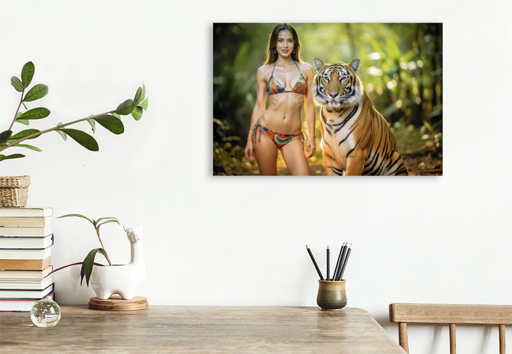 Premium Textil-Leinwand Eine Frau, die neben der Wildnis bestehen kann.