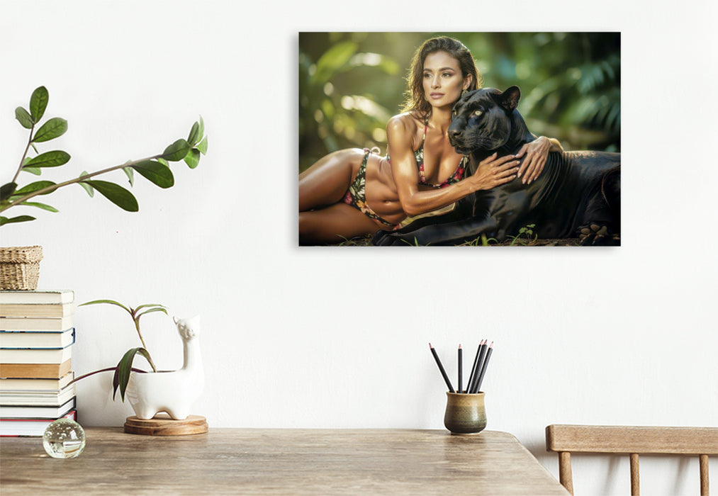 Premium Textil-Leinwand Ein Motiv aus dem Kalender Erotische Frauen mit gefährlichen Tieren