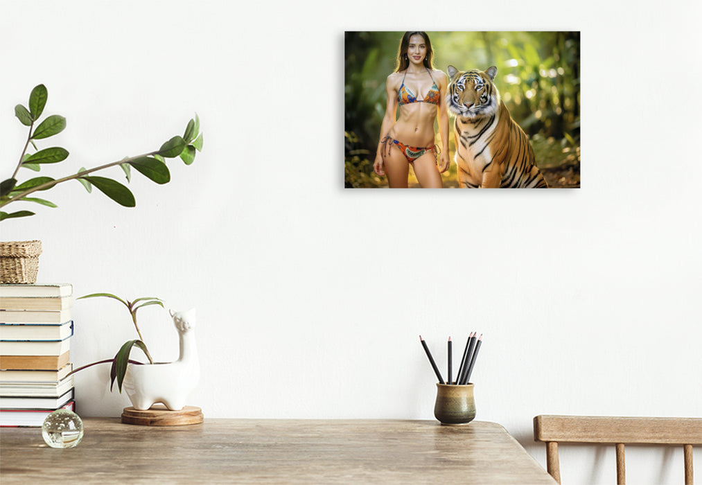 Premium Textil-Leinwand Eine Frau, die neben der Wildnis bestehen kann.