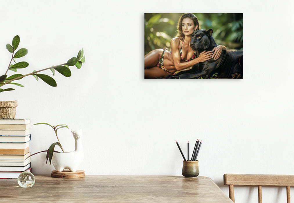 Premium Textil-Leinwand Ein Motiv aus dem Kalender Erotische Frauen mit gefährlichen Tieren
