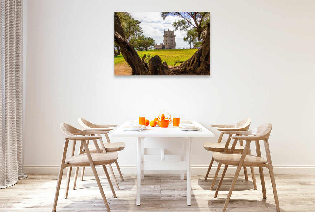 Premium Textil-Leinwand Der Blick zum Torre de Belem