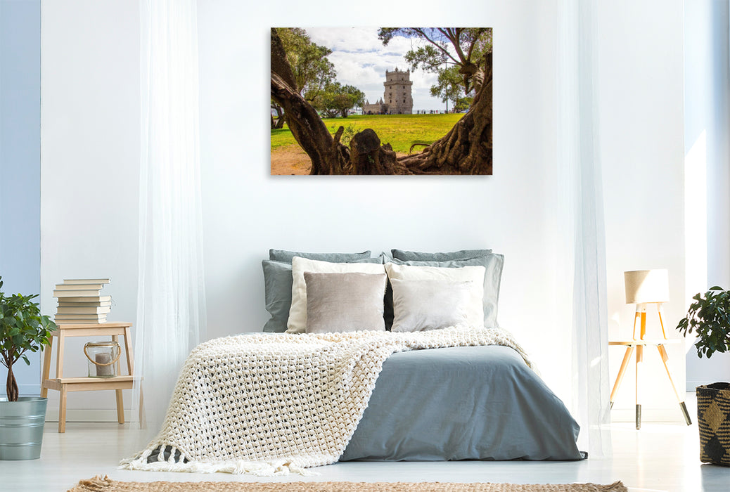 Premium Textil-Leinwand Der Blick zum Torre de Belem