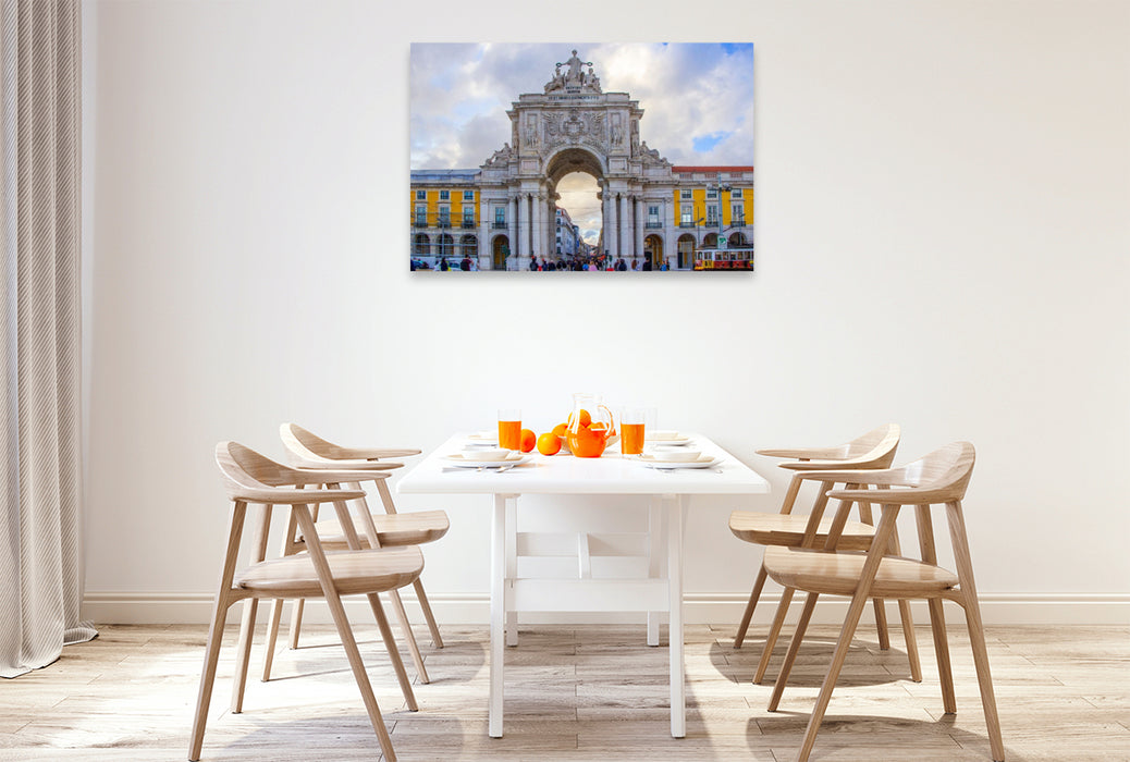Premium Textil-Leinwand Der Arco da Rua Augusta an der Praça do Comércio