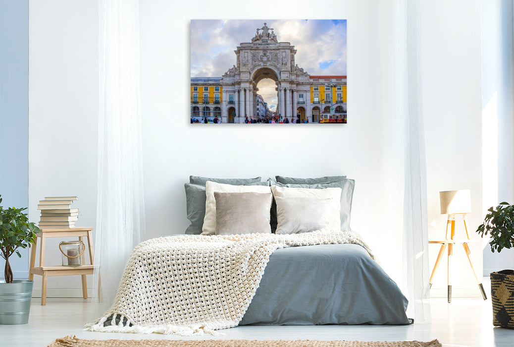 Premium Textil-Leinwand Der Arco da Rua Augusta an der Praça do Comércio