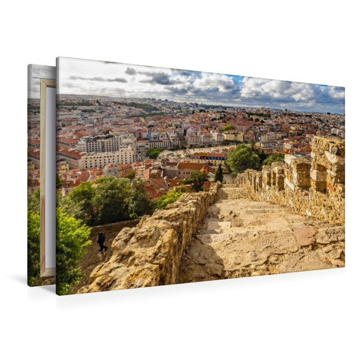 Premium Textil-Leinwand Historische Stufen ins Herz von Lissabon