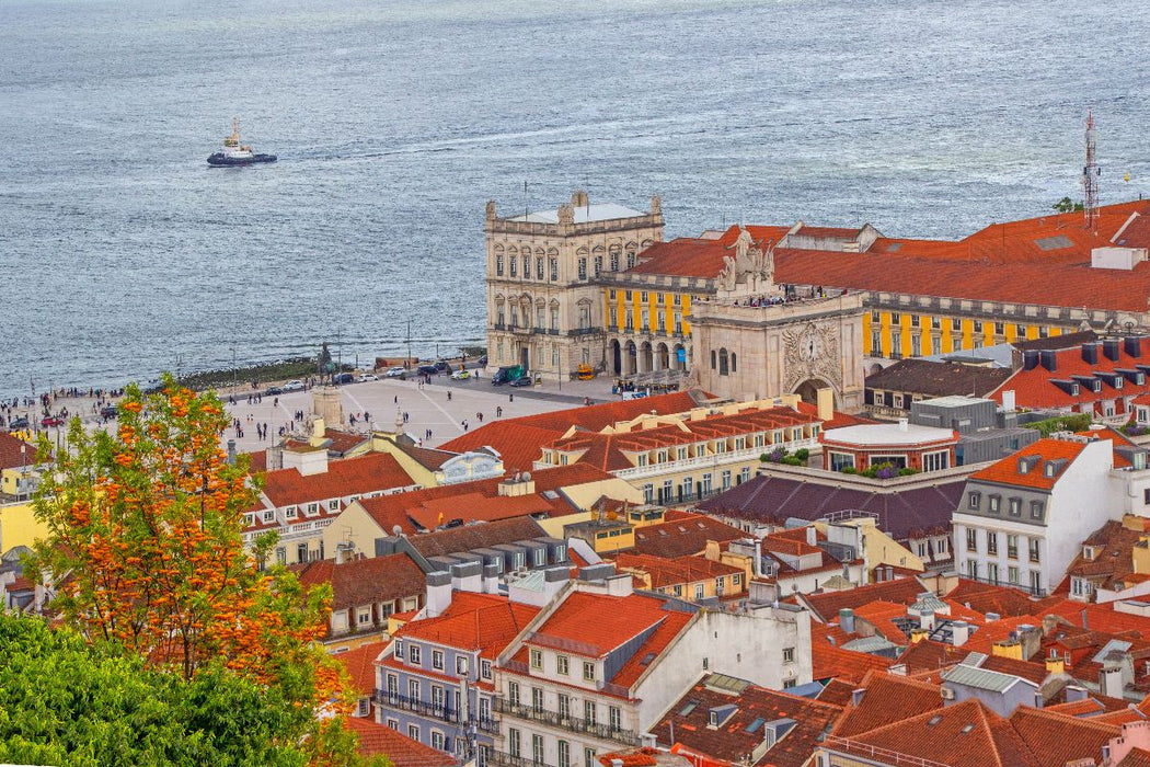 Premium Textil-Leinwand Der Arco da Rua Augusta und die Praça do Comércio von oben