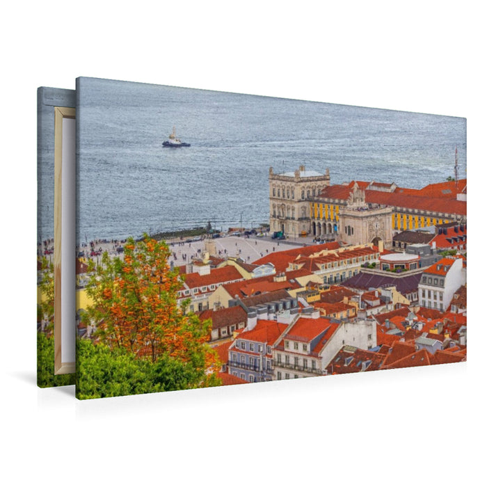 Premium Textil-Leinwand Der Arco da Rua Augusta und die Praça do Comércio von oben