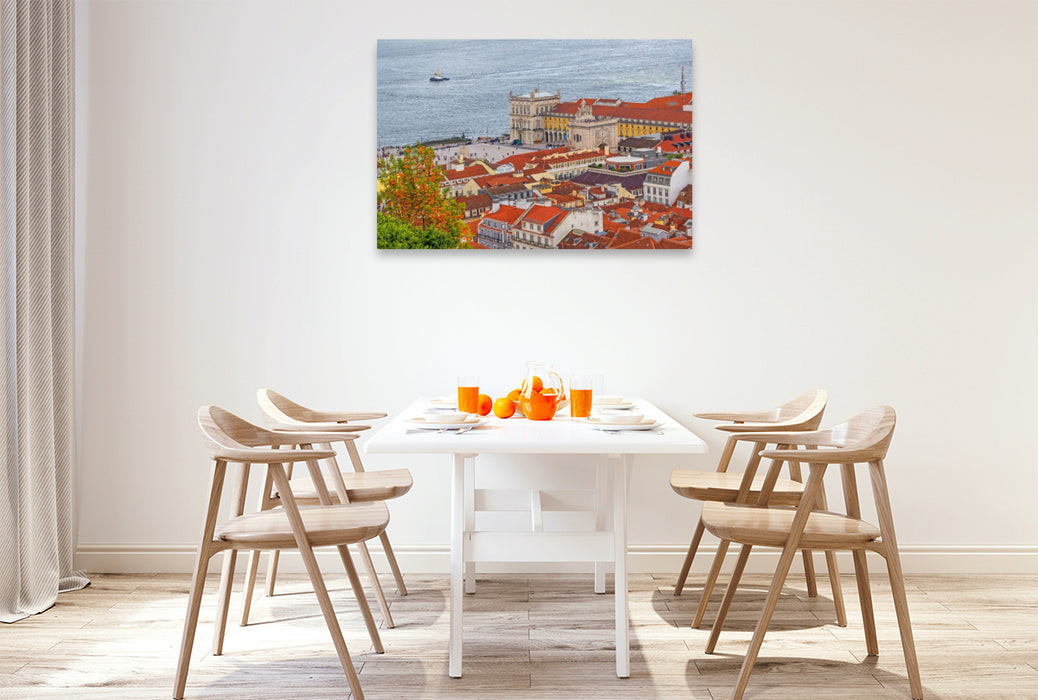 Premium Textil-Leinwand Der Arco da Rua Augusta und die Praça do Comércio von oben