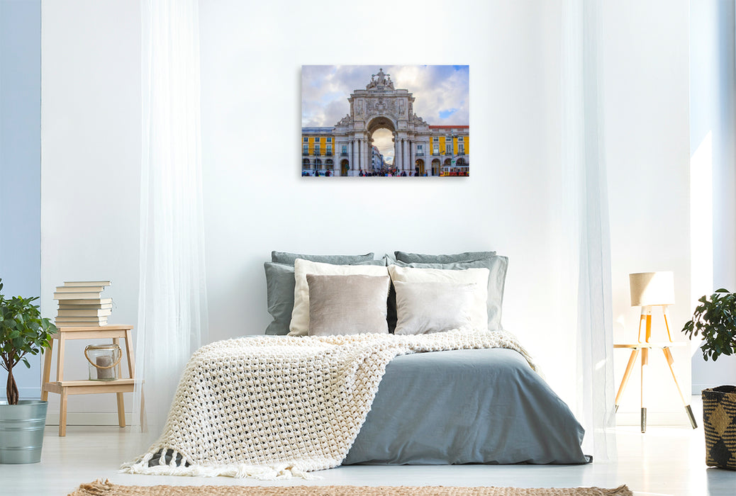 Premium Textil-Leinwand Der Arco da Rua Augusta an der Praça do Comércio
