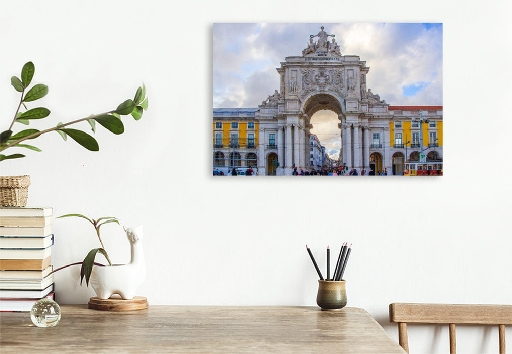 Premium Textil-Leinwand Der Arco da Rua Augusta an der Praça do Comércio