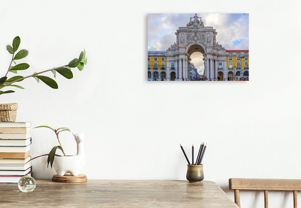 Premium Textil-Leinwand Der Arco da Rua Augusta an der Praça do Comércio