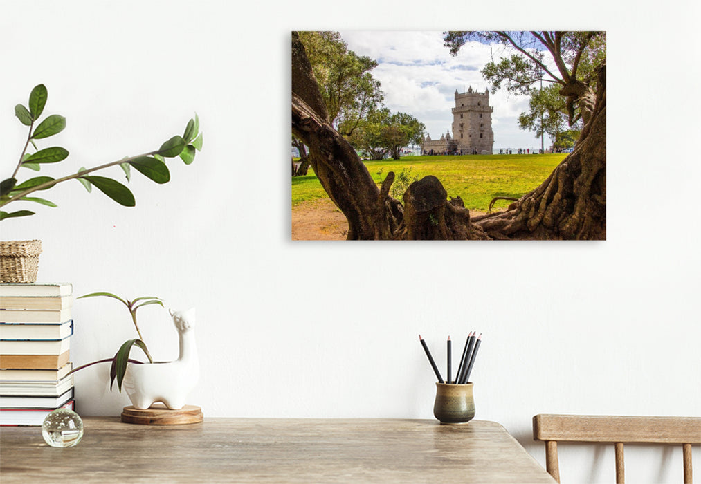 Premium Textil-Leinwand Der Blick zum Torre de Belem