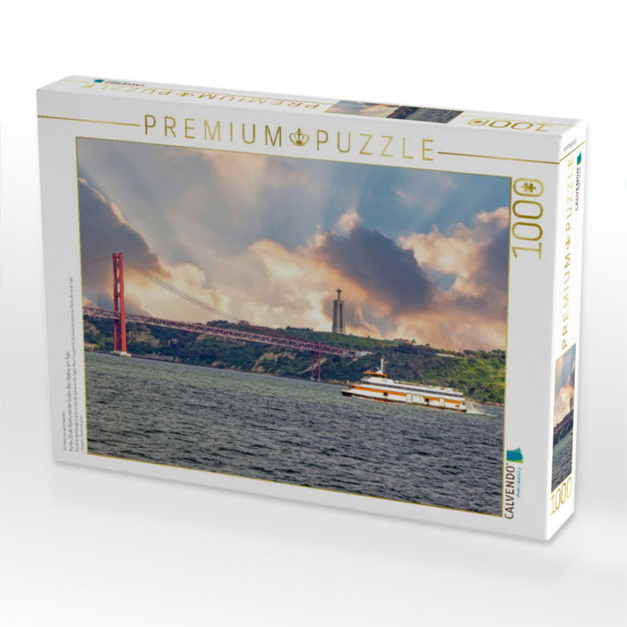 Ponte 25 de Abril und die Cristo-Rei-Statue am Tejo - CALVENDO Foto-Puzzle'
