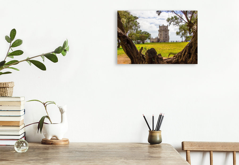 Premium Textil-Leinwand Der Blick zum Torre de Belem