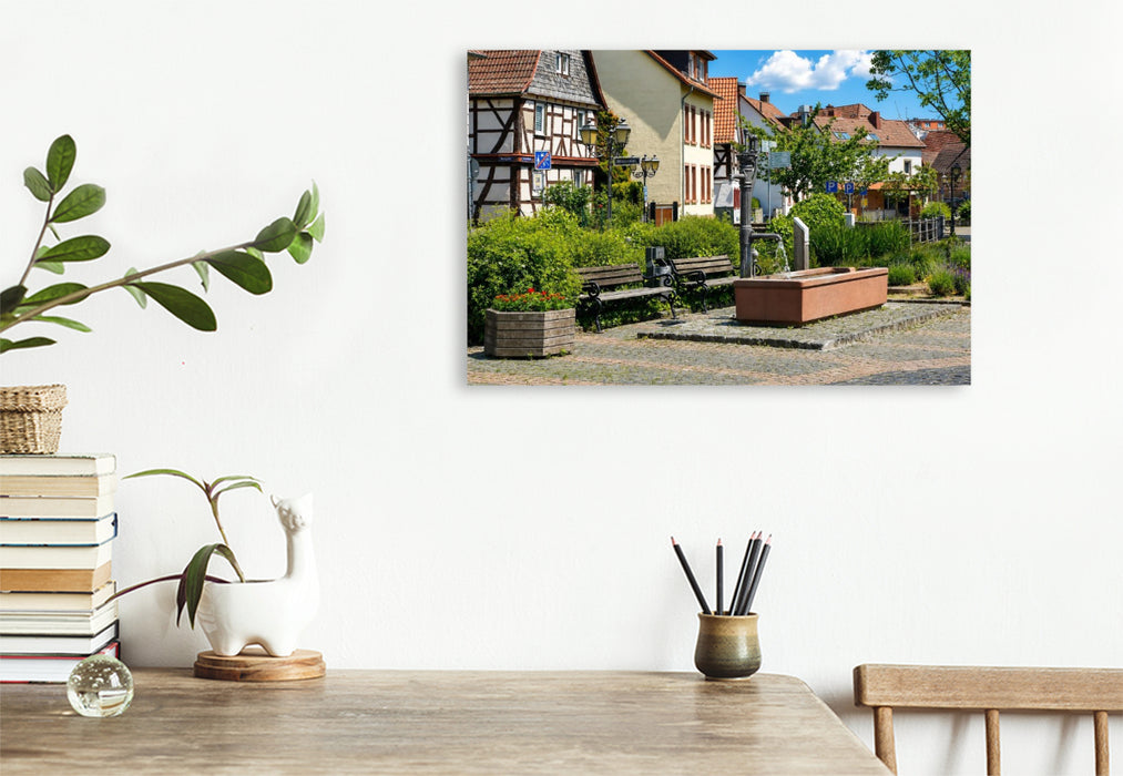 Premium Textil-Leinwand Oberortstraße Brunnen