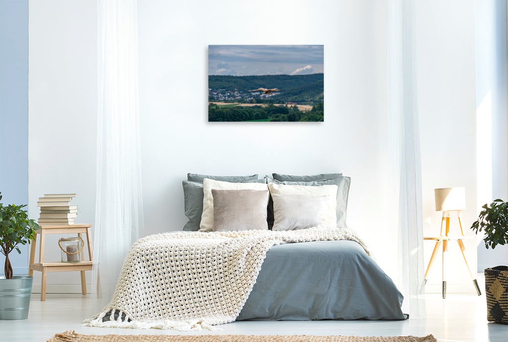 Premium Textil-Leinwand Patrouillenflug über der herbstlichen Tallandschaft