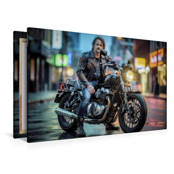 Premium Textil-Leinwand Rocker sein heißt, Glück nicht suchen, sondern fahren.