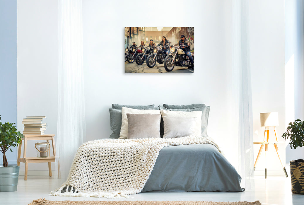 Premium Textil-Leinwand Wo die Straße ruft, antwortet das Glück.