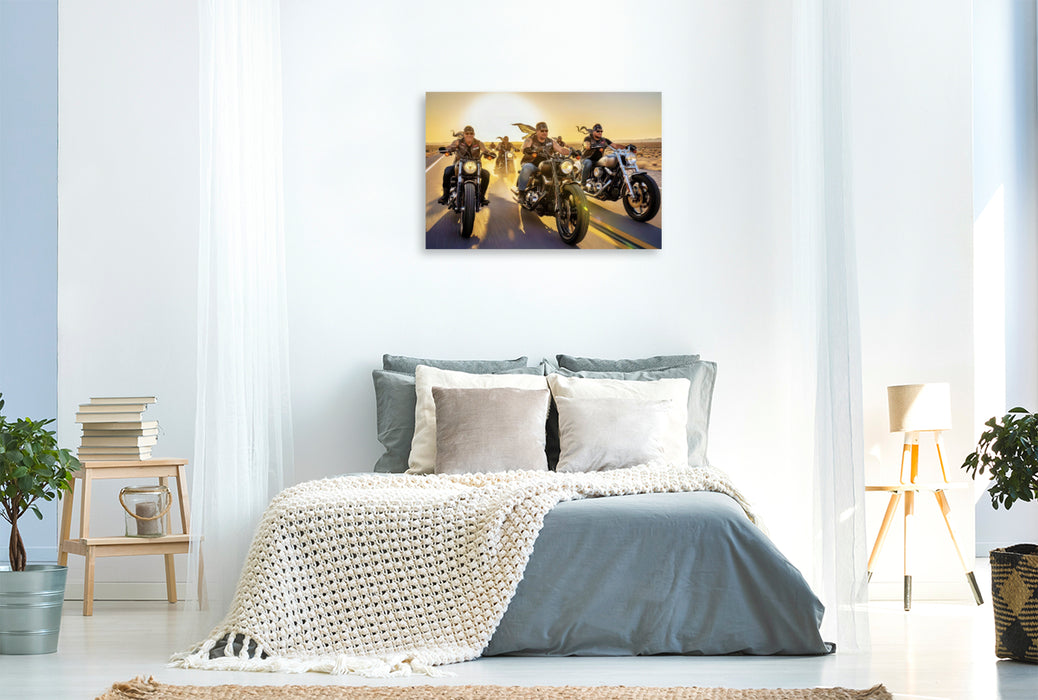 Premium Textil-Leinwand Stahl, Herz, Freiheit – und mittendrin das Glück.