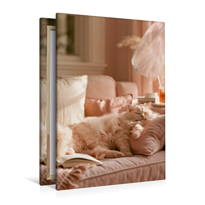 Premium Textil-Leinwand Die Katze schläft, und der Alltag gleich mit