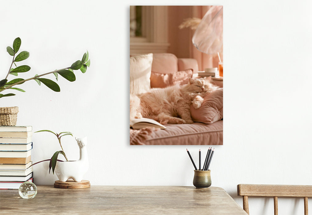 Premium Textil-Leinwand Die Katze schläft, und der Alltag gleich mit