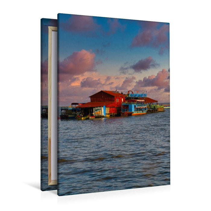 Premium Textil-Leinwand Schwimmendes Zuhause auf dem Tonle Sap in Kambodscha