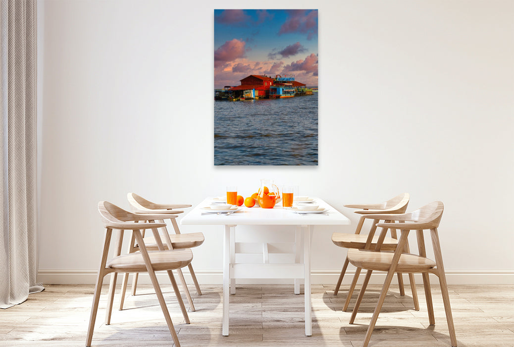Premium Textil-Leinwand Schwimmendes Zuhause auf dem Tonle Sap in Kambodscha
