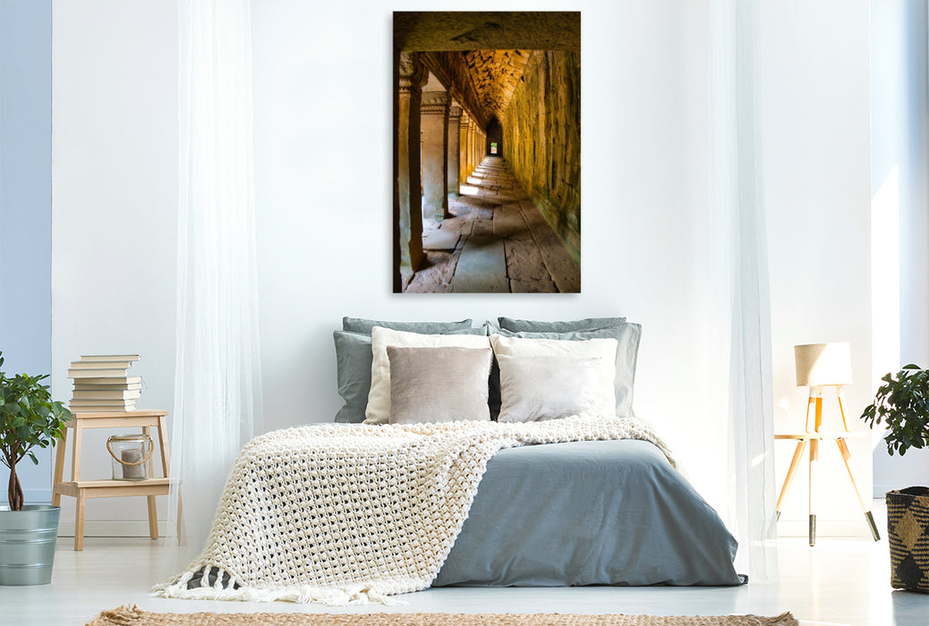 Premium Textil-Leinwand Endloser Säulengang im Tempel von Angkor Wat