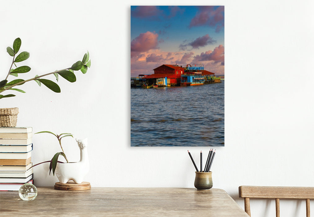 Premium Textil-Leinwand Schwimmendes Zuhause auf dem Tonle Sap in Kambodscha