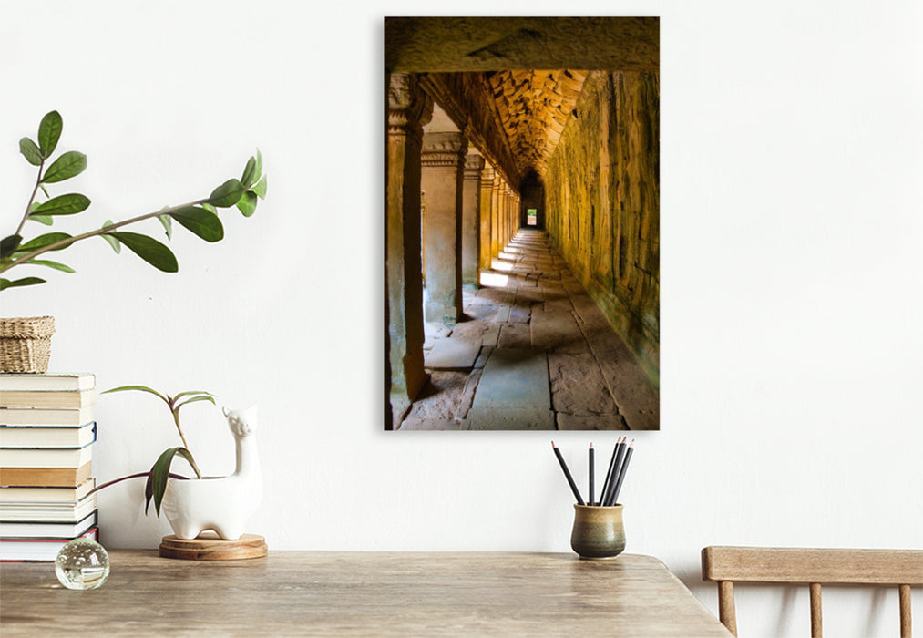 Premium Textil-Leinwand Endloser Säulengang im Tempel von Angkor Wat