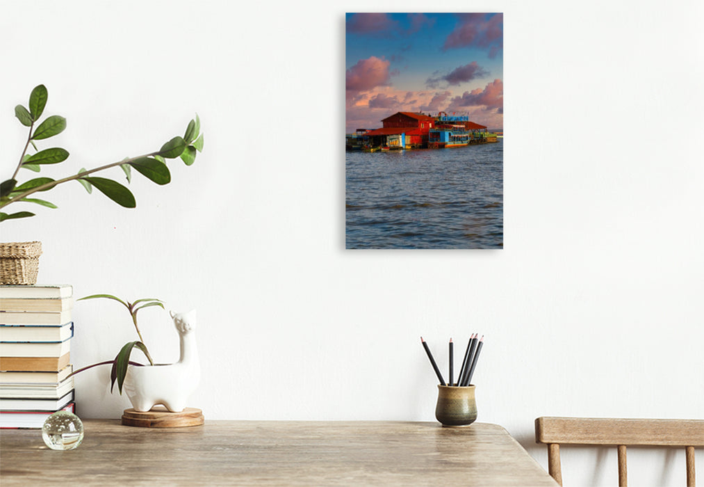 Premium Textil-Leinwand Schwimmendes Zuhause auf dem Tonle Sap in Kambodscha