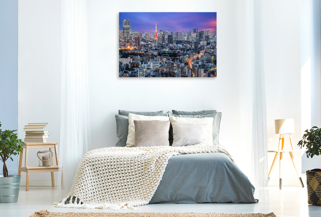 Premium Textil-Leinwand Tokyo Skyline