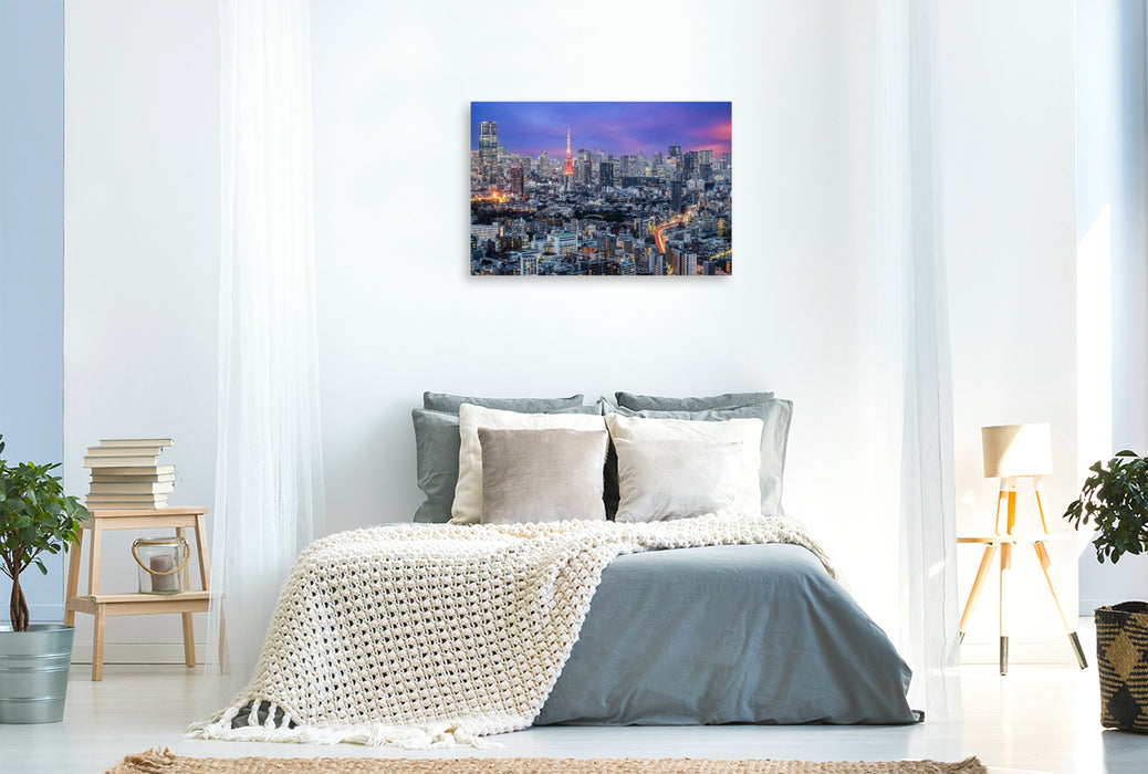 Premium Textil-Leinwand Tokyo Skyline