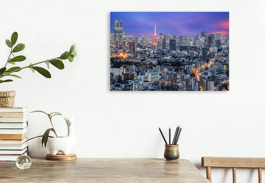Premium Textil-Leinwand Tokyo Skyline