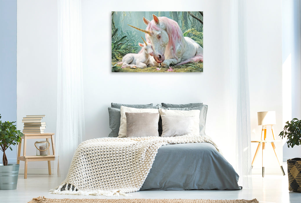 Premium Textil-Leinwand Einhörner