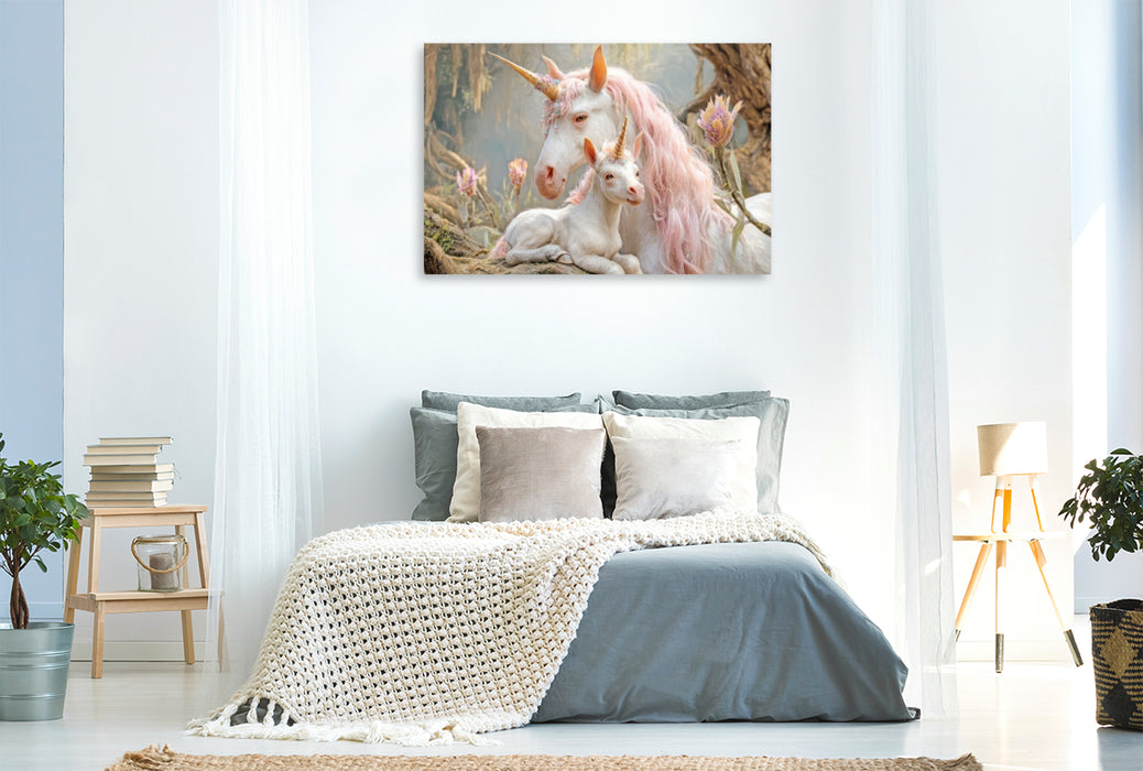 Premium Textil-Leinwand Einhörner