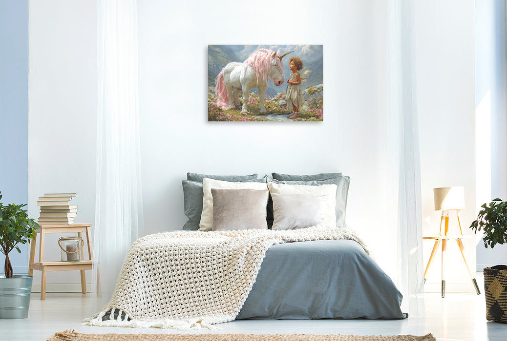 Premium Textil-Leinwand Einhörner