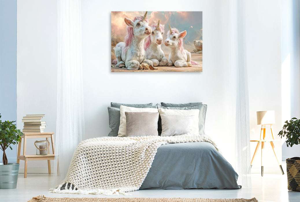 Premium Textil-Leinwand Einhörner
