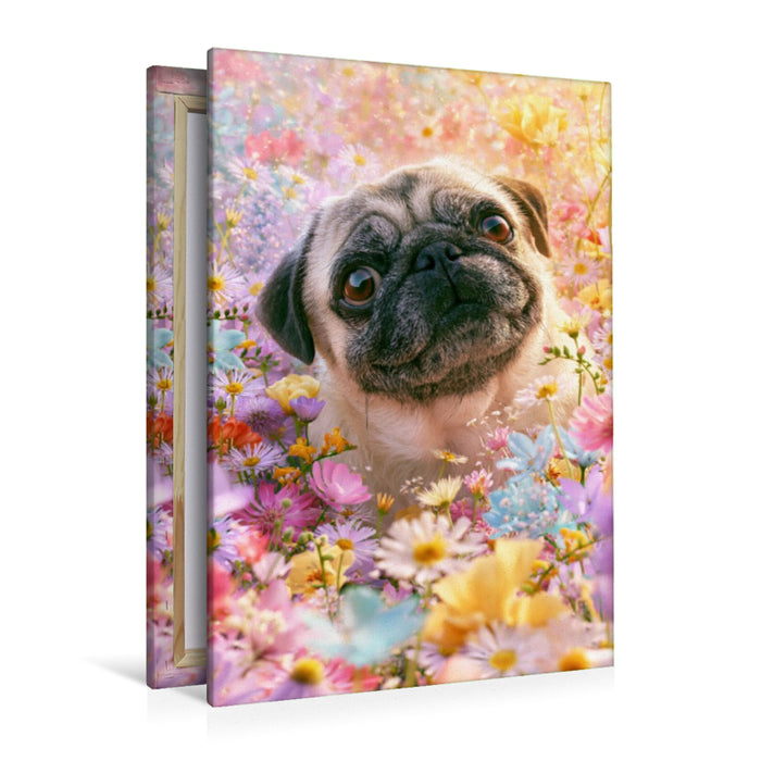 Premium Textil-Leinwand Blütenzauber und Hundeglück