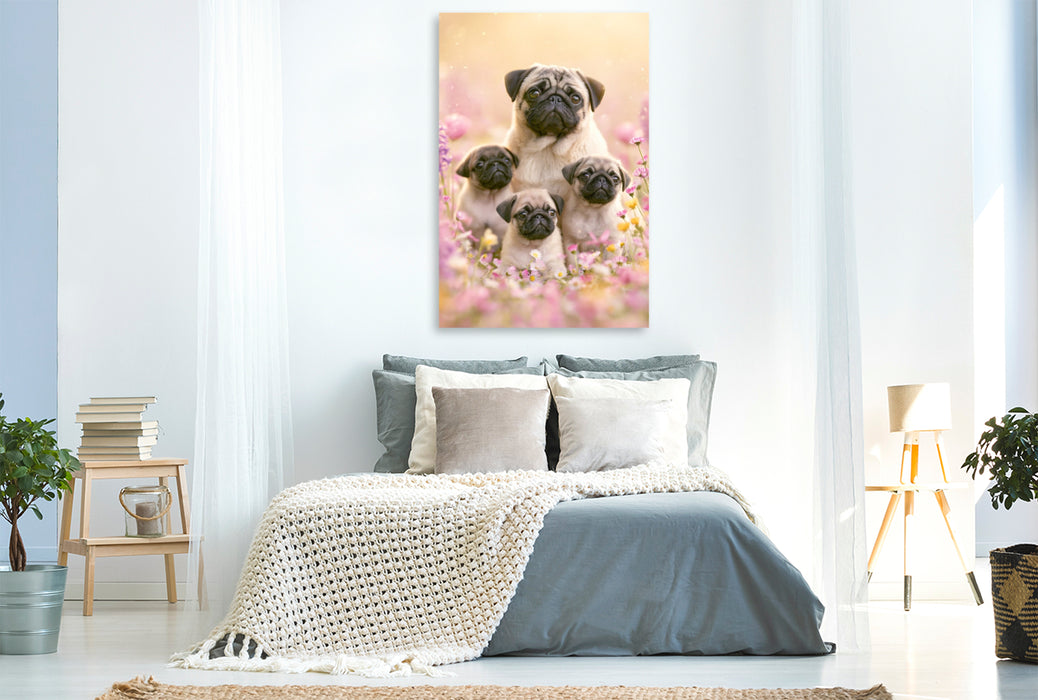 Premium Textil-Leinwand Mopsglück