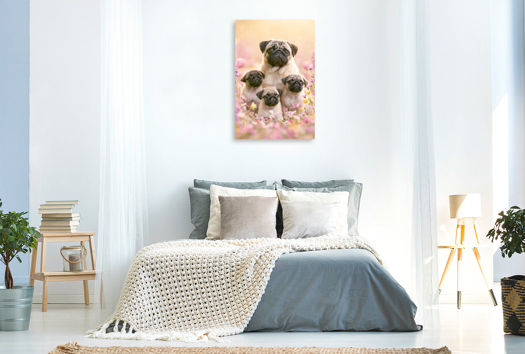 Premium Textil-Leinwand Mopsglück
