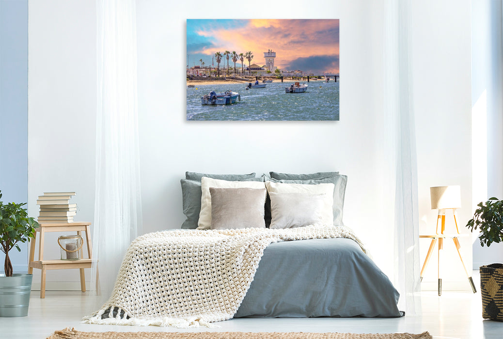 Premium Textil-Leinwand Wasserturm am Strand