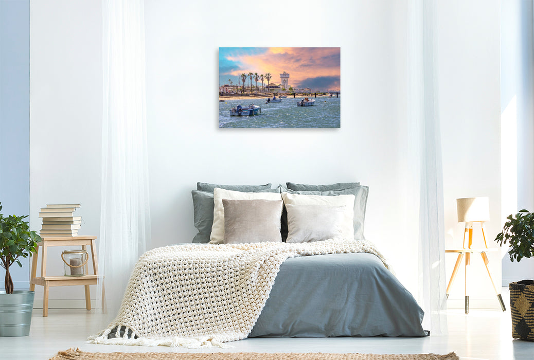 Premium Textil-Leinwand Wasserturm am Strand