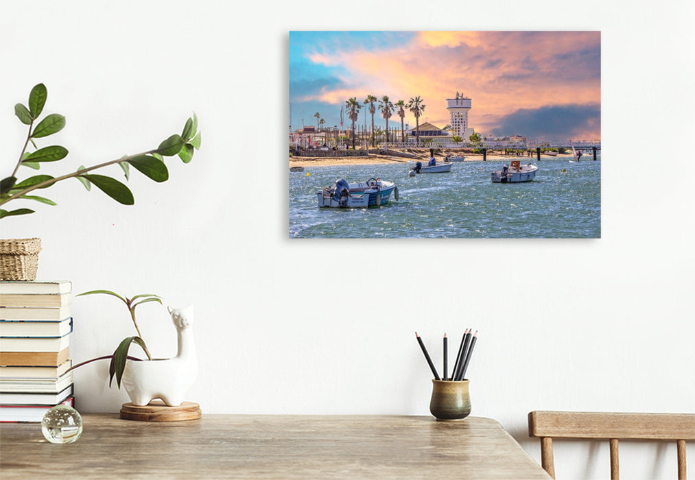 Premium Textil-Leinwand Wasserturm am Strand